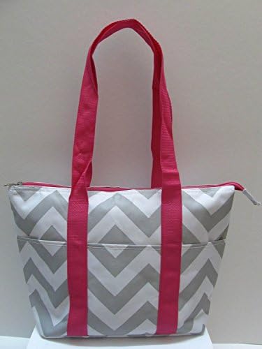 Lunch Tote, Insulated with Cooler Carry Lunch Bag ( Chevron Pink &amp; White)