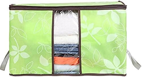 Fashionanna Quilt Cloth Blanket Pillow Fabric Storage Organizer Container Bag Transparent Window Bamboo Charcoal Box Underbed Closet Case Folding Plaid Non-woven (Green)