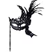 Coxeer Masquerade Mask on Stick Black Halloween Costume Ball Venetian Mask