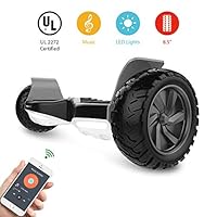 HYPER GOGO Off Road, Electric Self Balancing All Terrain Hoverboard with Built-in Speaker and LED Lights, UL2272 Certified, 8.5 Inch, Black and White