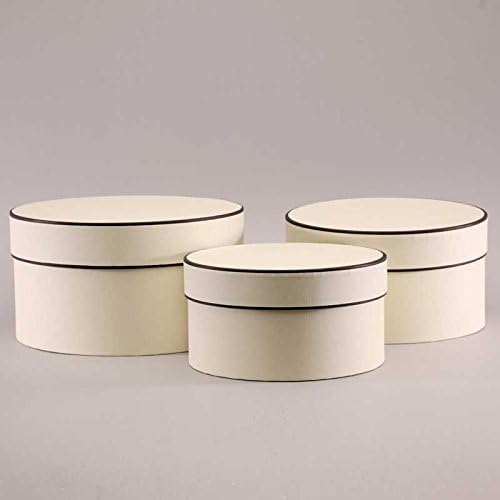 Set of 3 Cream & Brown Round Hat Boxes - Lined
