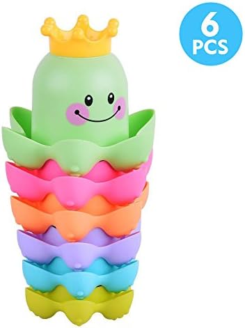 Sakiyr 6 Pcs Stacking Cups Bath Time Stack Cups Splash Bath Tub Toys for Baby