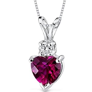 Peora Solid 14K White Gold Created Ruby with Genuine Diamond Pendant for Women, Heart Shape, 1.17 Carats total