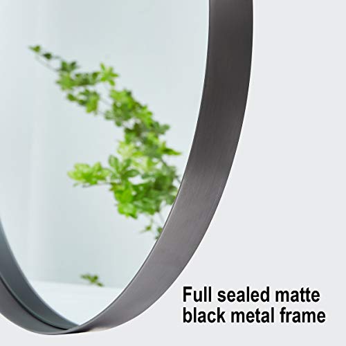 Round Mirror for Wall Black, Circle Large Round Wall Mirror, Black Mirror, 24in Circular Modern Design Bathroom Vanity Mirror with Aluminum Alloy Frame, Wall Decor Mirror