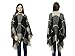 Women's Knitted Cardigan Plaid Irregular Shawl Poncho Cape Sweater Coat (Black)