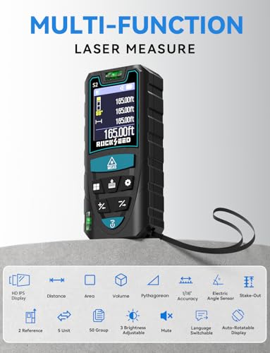 Laser Meter 50M, RockSeed HD IPS Display Digital Laser Distance Meter with Electric Angle Sensor, Portable Laser Rangefinder with 5 Units, Distance/Area/Volume/Pythagorean Measurement, etc.