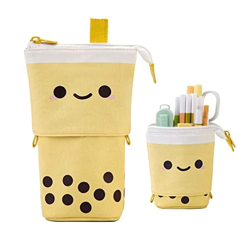 School Case, 2-in-1 Telescopic Pencil Case, Vertical Pencils, Pencil Case, Office Stationery School Supplies Organizer Makeup for Girls, Boys, Teenagers, Students Adults, Tea With Mango Milk, té de la