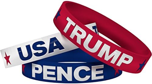 Trump Pence USA wristbands with bonus USA (red, white, & blue) silicone / rubber bracelet (Multi (red, white, blue), 4 pack (3 + 1 USA bonus))