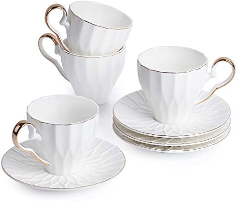 طقم أكواب شاي وصحون من شركة Btat مكون من 4 قطع 6 أونصة مع علبة