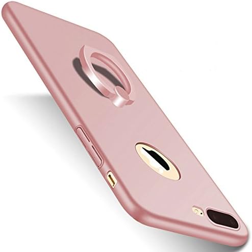 iPhone 7 Plus Case - HXAYR Ultra Thin Slim Fit [Kickstand] [Matte] Non-Slip Shockproof No-fade Hard PC Back Cover with Rotating Ring Grip Holder Stand Protective Case for iPhone 7 Plus 5.5", Rose Gold