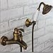 Wall Mount Tub Filler with Hand Shower Combo Set Antique Brass Finish Ceramic Valve Single Handle Three Holes