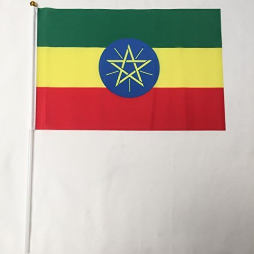Ethiopia 12-Pack 4 x 6 Inch Polyester Country Hand Flags Desk Waving Parade