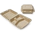 100% Compostable Disposable Food Containers with Lids [8”X8” 3-Comp 200 Pack] Eco-Friendly Take-Out TO-GO Containers, Heavy-Duty, Biodegradable, Unbleached by Earth's Natural Alternative