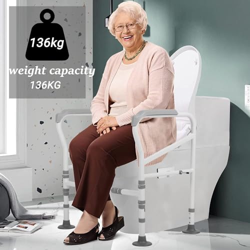 ybaymy Toilet Support Frame Height Width Adjustable Toilet Handrail No Drilling Required Safety Frames for Toilets, Toilet Stand Up Aid for Seniors, Disabled People and Pregnant Women