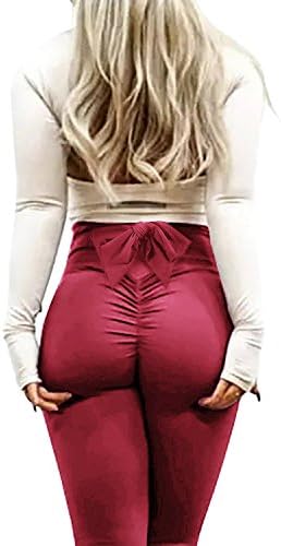 Ivay Sexy Butt Lift High Waist Slimming Leggings with Bow Up Ruched Activewear Yoga Pants Skinny Tights