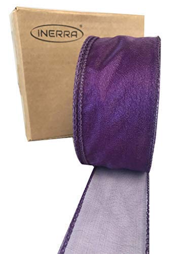 INERRA Chiffon Ribbon - Luxury Wired Edge 20 Metres x 50mm - (Plum)