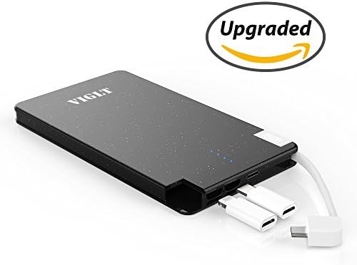 Slim Portable Charger - VIGLT Portable Power Bank 6000mAh Built in Mini USB Cable,Micro to Lightning and Type-C Adapter for iPhone7 Plus 6s 6 Plus iPad Samsung Galaxy and More (Black Charger[upgrade])