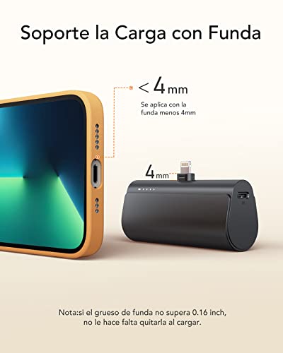 Mini Power Bank Portátil PD 22.5W para iPhone Lighting con Cable Integrado,Batería Portátil Inalámbrico Carga Rápida Banco de Energía 5000 mAh Compatible con iPhone 14/13/12/11/X ¡Idea de regalo