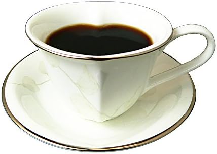 WAGOKOROYA 0.1" Thickness Japanese Romantic Artwork Fine Bone China Silver Melody Heart Cup with Heart Shape Saucer in an Exquisite Gift Box, 3.6 OZ., Height 2" Diameter 3.6"