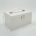 4Queens Girls Jewelry Box White Leather with Makeup Mirror Watch Display Organizer Storage Case Lockable