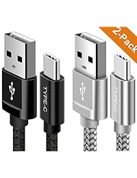 Alclap Cable USB tipo C certificado, [2 unidades] [6.6 pies] Cable USB C de nailon trenzado de carga rápida cable de sincronización compatible con Samsung Galaxy Note 9, S8 S9, LG V20 G5 G6, Pixel, Nexus 5X 6P, Moto Z