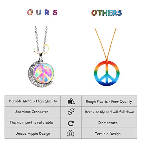 3 Pieces Hippie Accessories, Hippie Glasses Rainbow Peace Sign Necklace Hippie Headband for Women Men, Hippie Costume Set 70s 60s
