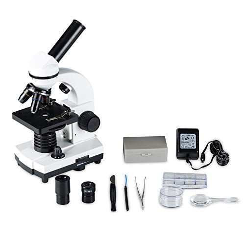 DQQ Educational Biological Microscope for Students Kids 40X-640X 6-Powers Magnification Top and Bottom LED,Accessory Slide Kit