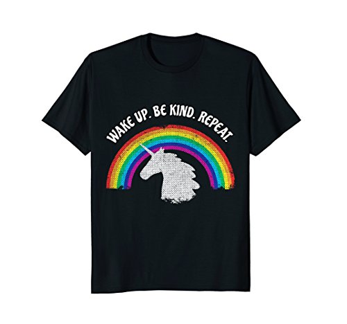 FUN HIPPIE STYLE YOGA LOVE ZEN LIFE PEACEFUL TEESWAKE UP BE KIND REPEAT KINDNESS RAINBOW UNICORN T SHIRT T-ShirtOEKO-TEX STANDARD 100