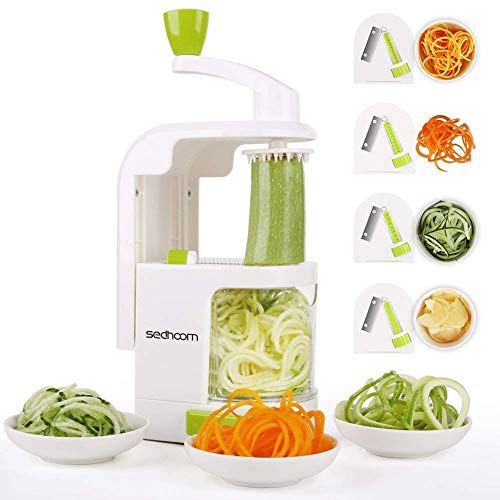 Sedhoom 4-Blade Spiralizer Vegetable Slicer Zucchini Spaghetti Maker Vertical Crank Spiralizer Noodle Maker Veggie Pasta Maker for Low Carb Paleo Gluten-Free Meals, Warm White (Best Zucchini Pasta Maker)