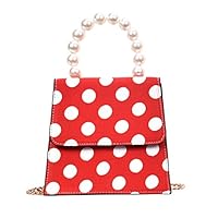 Skyseen Polka Dot Tote Bag Top Handle Handbag Shoulder Bag with Pearl Handle Red