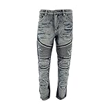 Victorious - Men's Distressed Moto Rips Jeans - Ice
