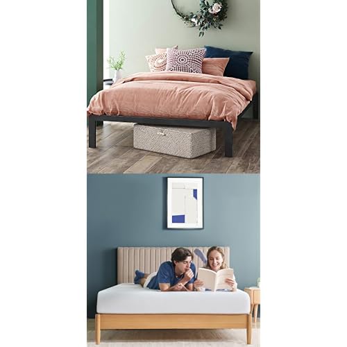 Zinus Set: Mia Metal Platform Bed Frame, Wood Slat Support, Black, Full + 8 Inch Green Tea Cooling Memory Foam Mattress [New Version], Medium Firmness, Full