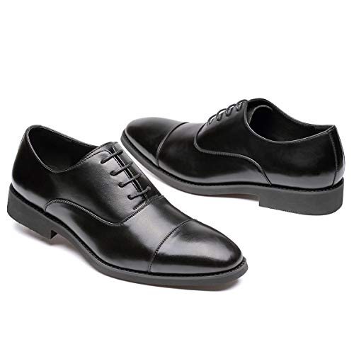 GM GOLAIMAN Men's Dress Shoes - Formal Lace Up Oxfords Cap Toe Balmoral Shoes Black 8.5