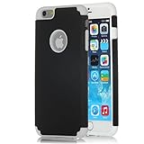 iPhone 6 Case, Lumsing™ Hard Soft Rubber High Impact 2-Piece Double Layer Shockproof Armor Hybrid Defender Case Protective Cover Protection for Apple iPhone 6 (4.7 inch Screen) with Screen Protector (Black/White)