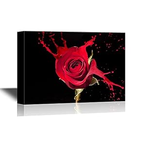 Canvas Wall Art - Closeup of a Red Rose Petal with Color Spalsh on Black Background - Gallery Wrap Modern Home Art | Ready to Hang - 12x18 inches