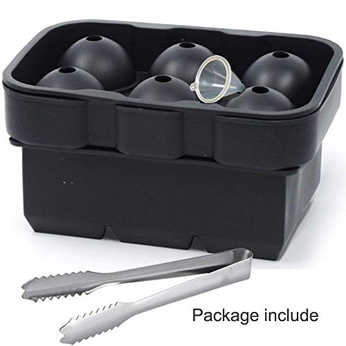 Ice Cube Trays,Silicone Sphere Ice Ball Maker with Lids & Large Square Ice Cube Molds for Whiskey and Cocktails,Big Ice Cube Tray with Funnel & Ice Tongs,Set of 2 (Black) - Thumbnail 6