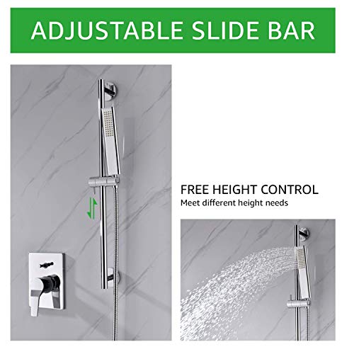 IRIBER Shower System with 12 Inch Rain Shower Head, Handheld Shower head, Shower Faucet Mixer Valve, Adjustable Height Slide Bar, Bathroom luxury Shower Set Combo Wall Mount Chrome Finish - Thumbnail 2