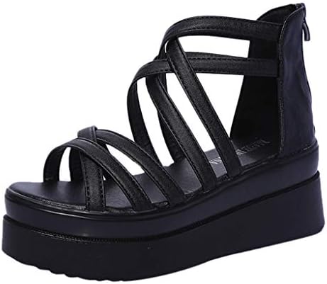 Lelili Women Fashion Summer Sandals Round Toe Cross Strap Muffin Bottom Non-Slip Platform Shoes Flip-Flop