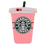 iPhone 6 Case, iPhone 6s Case, iPhone6 Regular, Soft Silicone Rubberized Material, 3D Cartoon Design, Cool Fun Luxury Designer Fashion Style, Gift for Men Girls (Pink Starbucks Coffee)
