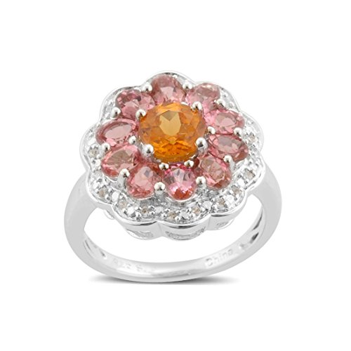925 Sterling Silver Round Spessartine Garnet Multi Gemstone Cluster Fashion Ring For Women Cttw 2