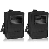 YDa Molle Pouch 2 Pack Tactical EDC Pouch Organizer for Tactical Backpack (Black+US Flag Patche)