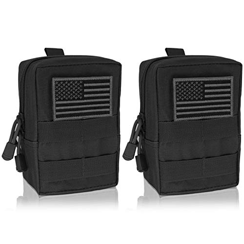 YDa Molle Pouch 2 Pack Tactical EDC Pouch Organizer for Tactical Backpack (Black+US Flag Patche)