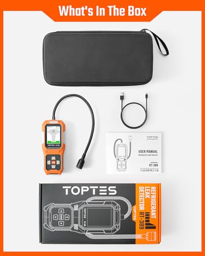 TopTes RT-389 Rechargeable Refrigerant Leak Detector, HVAC Freon Leak Detector with 3 Sensitivity Modes & 3 Alarm Types for CFCs, HCFCs, HFCs, HFOs, HCs for Car Home Industrial - Orange