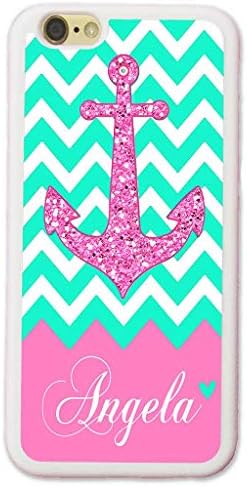 iPhone XS Max Case, iPhone 10S Max Case, ArtsyCase Mint White Chevron Pink Anchor Monogram Personalized Name Phone Case for iPhone XS Max and iPhone 10S Max (White)
