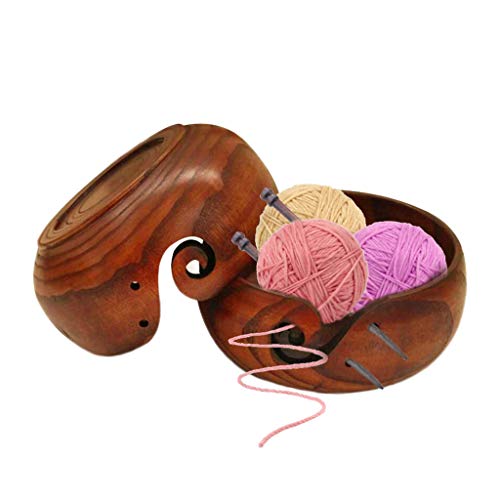 Staron  Wood Yarn Bowl Holder Rosewood Knitting Bowl with Holes Storage Crochet Yarn Knitting Accessories Case Yarn Bowl Organizer (A) - Thumbnail 2