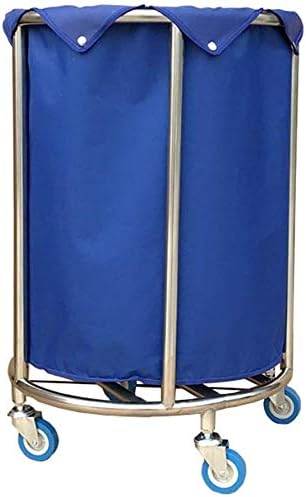 MJYY Cart，Medical Cart，Dining Car，Recoger，Medical Cart Heavy Duty Round Laundry Hamper on Wheels, Blue Hotel Rolling Laundry Sorter Cart for Room Service Laundry Clothes,Blue,55×55×82cm