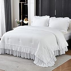 Andency White Comforter Set Queen Size, Lightweight