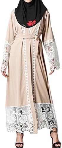 DoufineWomen Doufine Women's Arab Muslim Abaya Lace Long Sleeve Dress Khaki 2XL