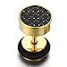 8MM Mens Gold Stud Earrings Stainless Steel Illusion Tunnel Plug Screw Back with Carbon Fiber, 2pcs