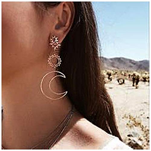 DIDA Asymmetrical Sun & Moon Drop Earrings Alloy Big Dangle Long Earrings Personality Exaggeration Irregular Metal Pendant Earrings for Women Female Boho Jewelry